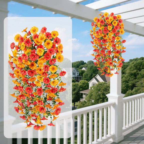 Simulated Rose Wall Hanging Basket,Artificial Flower Ceiling Decor with Easy Installation and Intricate Realistic Design,Versatile Decoration for Living Room Bedroom Patio Balcony-Orange