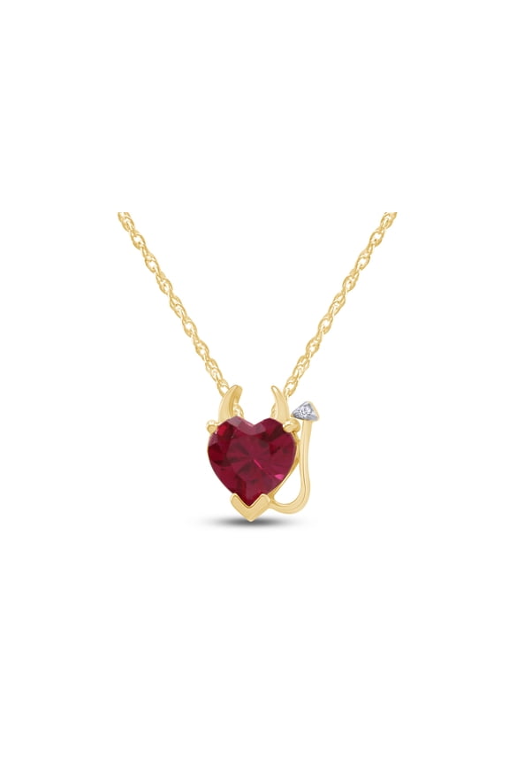 Simulated Ruby CZ Devil Heart Pendant Necklace In 14k Yellow Gold Over Sterling Silver (3.2 Cttw)