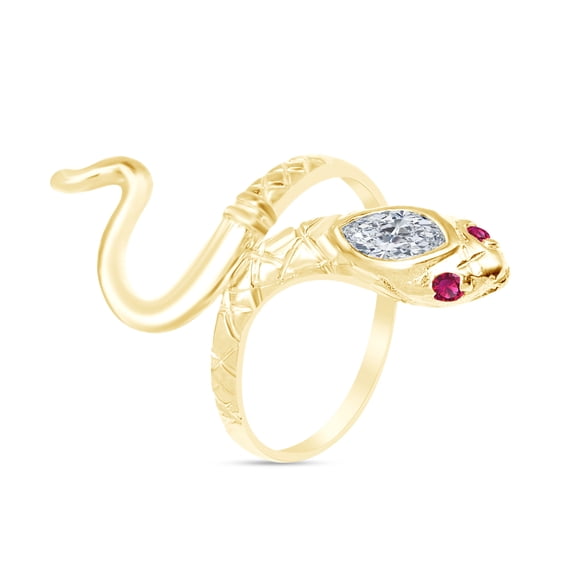 AFFY Simulated Ruby & CZ Snake Womens Band Ring 14k Yellow Gold Over 925 Sterling Silver