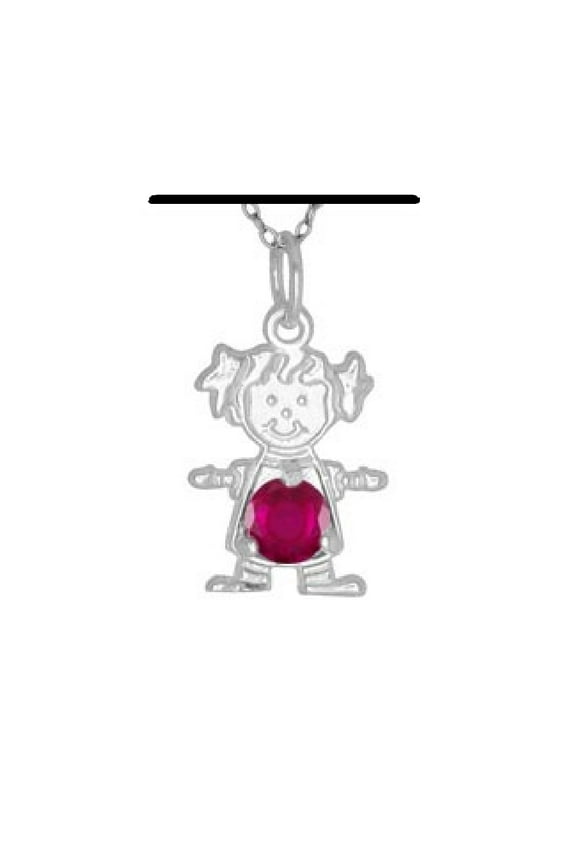 Simulated Ruby Cubic Zirconia July Birthstone Charm Rhodium Plated Sterling Silver
