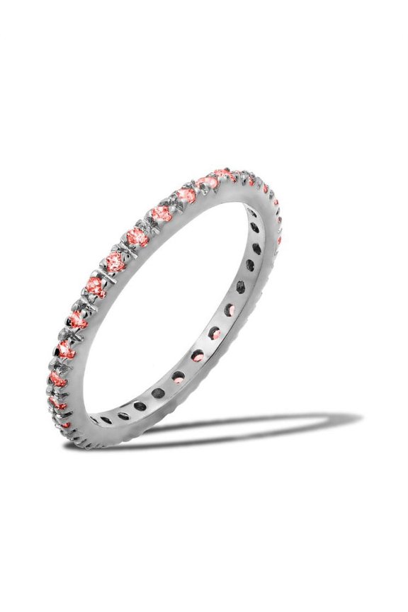 Simulated Ruby Cubic Zirconia July Birthstone Inlay Eternity Ring Sterling Silver Size 9