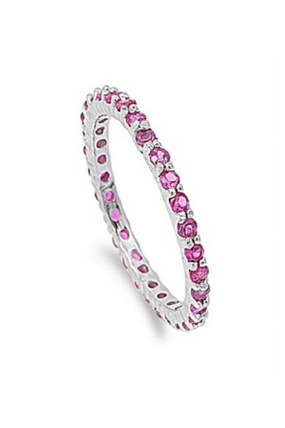 Simulated Ruby Cubic Zirconia Stackable Eternity Ring Sterling Silver Size 4