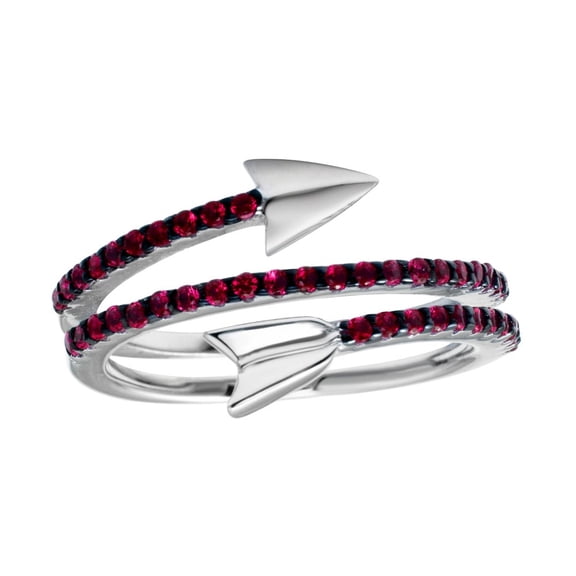 Simulated Ruby Cubic Zirconia Wrap Arrow Ring Rhodium Plated Sterling Silver Size 6