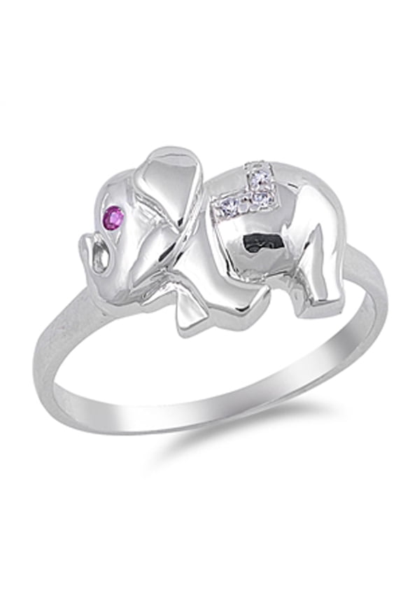 Simulated Ruby Elephant Animal Ring .925 Sterling Silver Band Red CZ Jewelry Female Size 4
