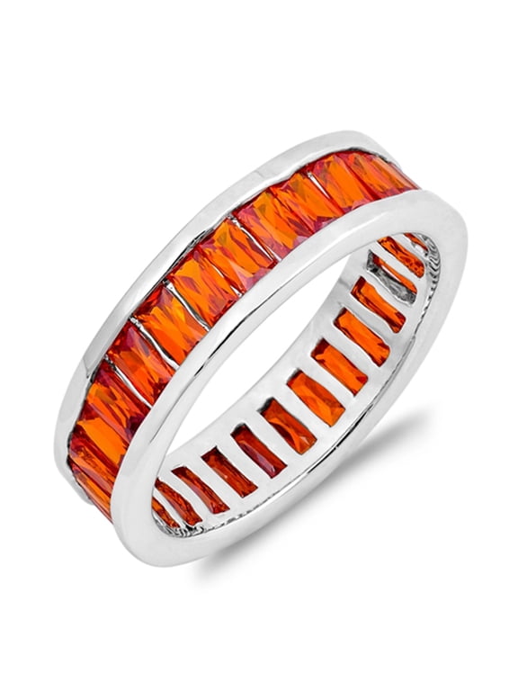 Simulated Ruby Eternity Stackable Wedding Ring .925 Sterling Silver Band Red CZ Female Size 7