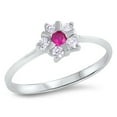 thumbnail image 1 of Simulated Ruby Flower Ring 925 Sterling Silver Band Red Cubic Zirconia Jewelry Female Male Size 5, 1 of 4