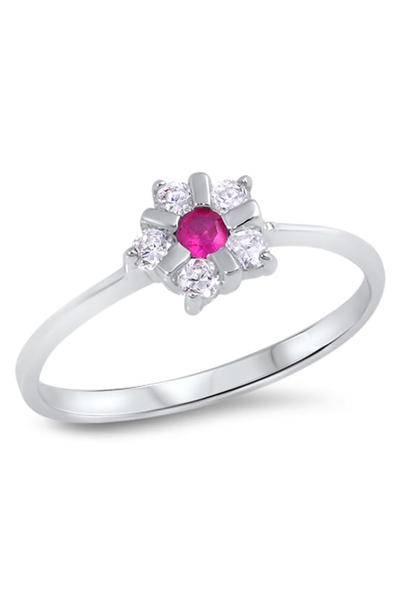 Simulated Ruby Flower Ring 925 Sterling Silver Band Red Cubic Zirconia Jewelry Female Male Size 6