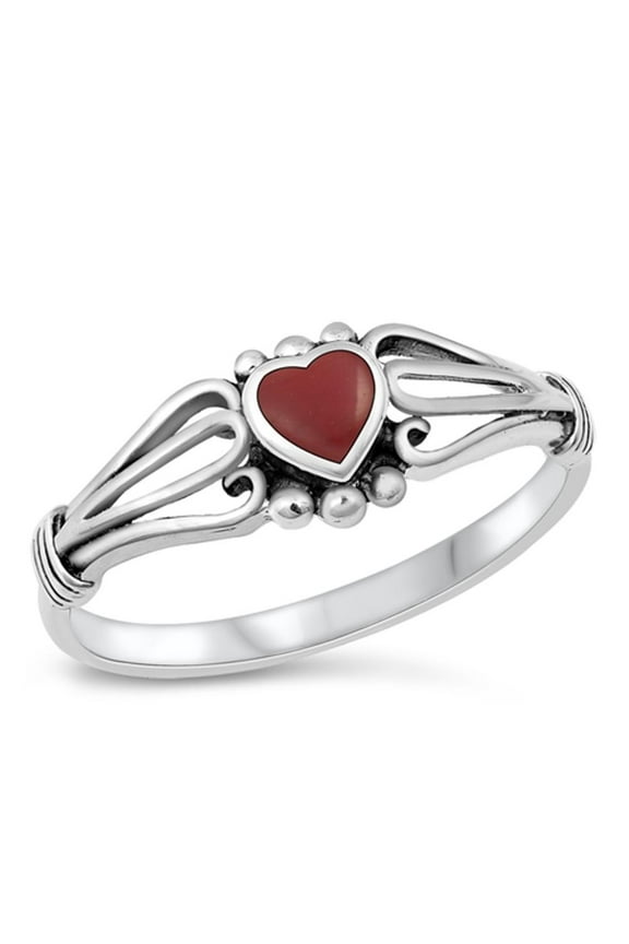 Simulated Ruby Heart Loop Cutout Love Ring .925 Sterling Silver Band Red CZ Female Size 5