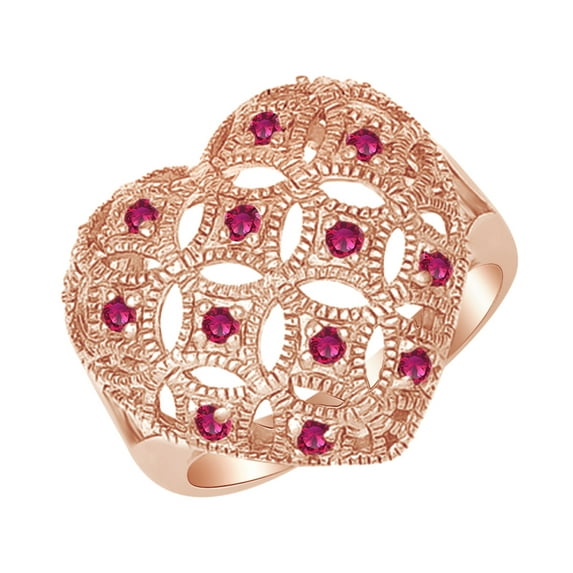 AFFY Simulated Ruby Heart Wedding Ring in 14k Rose Gold Over Sterling Silver Ring Size - 7.5