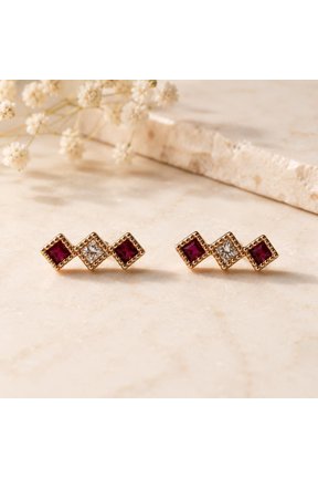 Simulated Ruby Moissanite Stud Earrings Princess Cut Simulated Ruby Earrings July Birthstone Earrings Simulated Ruby Bar Studs