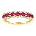 thumbnail image 1 of AFFY Simulated Ruby & White Natural Diamond Anniversary Band Ring In 14k Solid Yellow Gold (1.17 cttw) Ring Size-8.5, 1 of 1