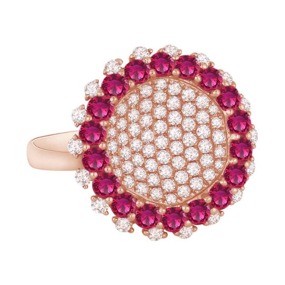 AFFY Simulated Ruby & White Natural Diamond Cocktail Ring In 14K Solid Rose Gold (2.43 cttw) Ring Size-14