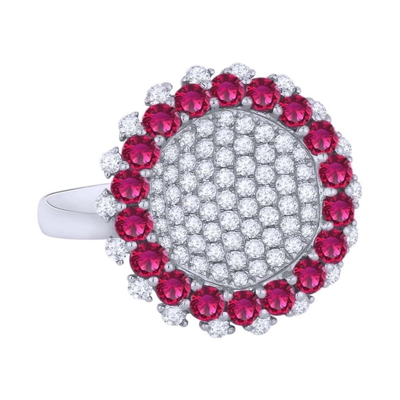 AFFY Simulated Ruby & White Natural Diamond Cocktail Ring In 14K Solid White Gold (2.43 cttw) Ring Size-6