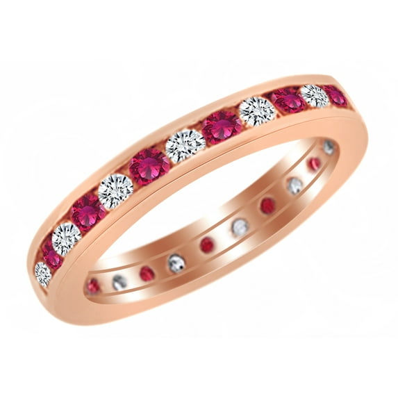 AFFY Simulated Ruby & White Natural Diamond Eternity Band Ring in 14k Rose Gold (0.33 Ct) Ring Size - 13by