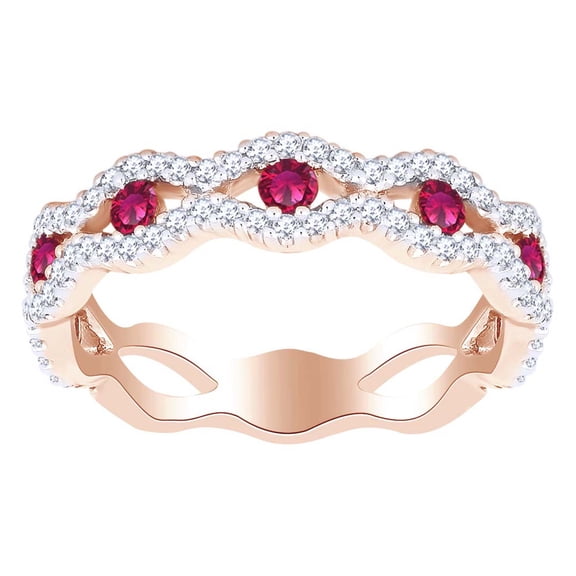 AFFY Simulated Ruby & White Natural Diamond Evil Eye Fashion Ring In 14k Solid Rose Gold (0.75 cttw) Ring Size-13