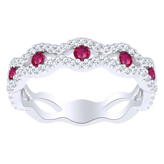 AFFY Simulated Ruby & White Natural Diamond Evil Eye Fashion Ring In 14k Solid White Gold (0.75 cttw) Ring Size-12
