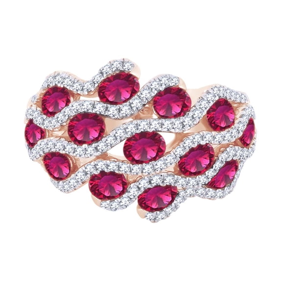 AFFY Simulated Ruby & White Natural Diamond Twisted Anniversary Ring In 14k Solid Rose Gold (3.59 cttw) Ring Size-5.5