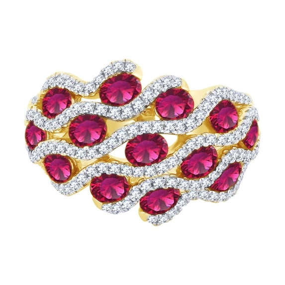 AFFY Simulated Ruby & White Natural Diamond Twisted Anniversary Ring In 14k Solid Yellow Gold (3.59 cttw) Ring Size-4