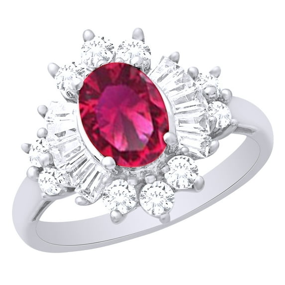 AFFY Simulated Ruby & White Sapphire Ring in 14K White Gold over Sterling Silver (2.8 Ct) Ring Size - 10