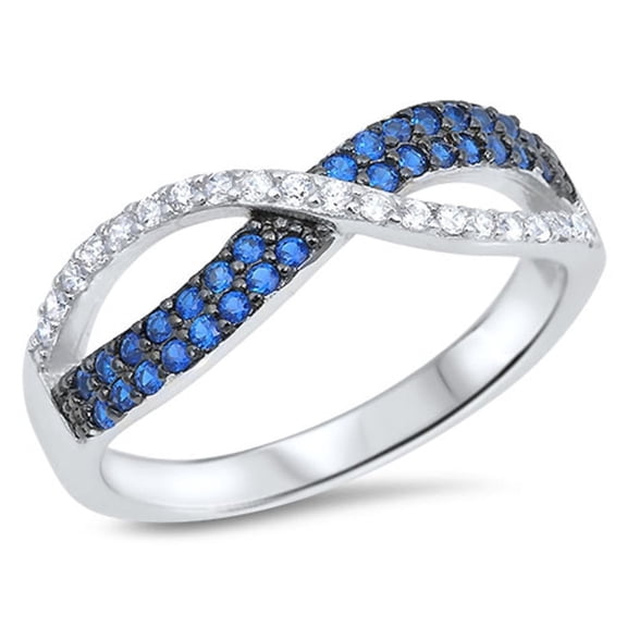 Simulated Sapphire And Clear Cubic Zirconia Classic Infinity Sign Ring Sterling Silver