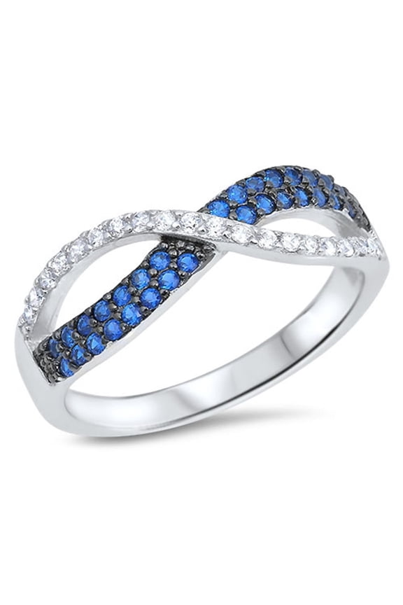 Simulated Sapphire And Clear Cubic Zirconia Classic Infinity Sign Ring Sterling Silver