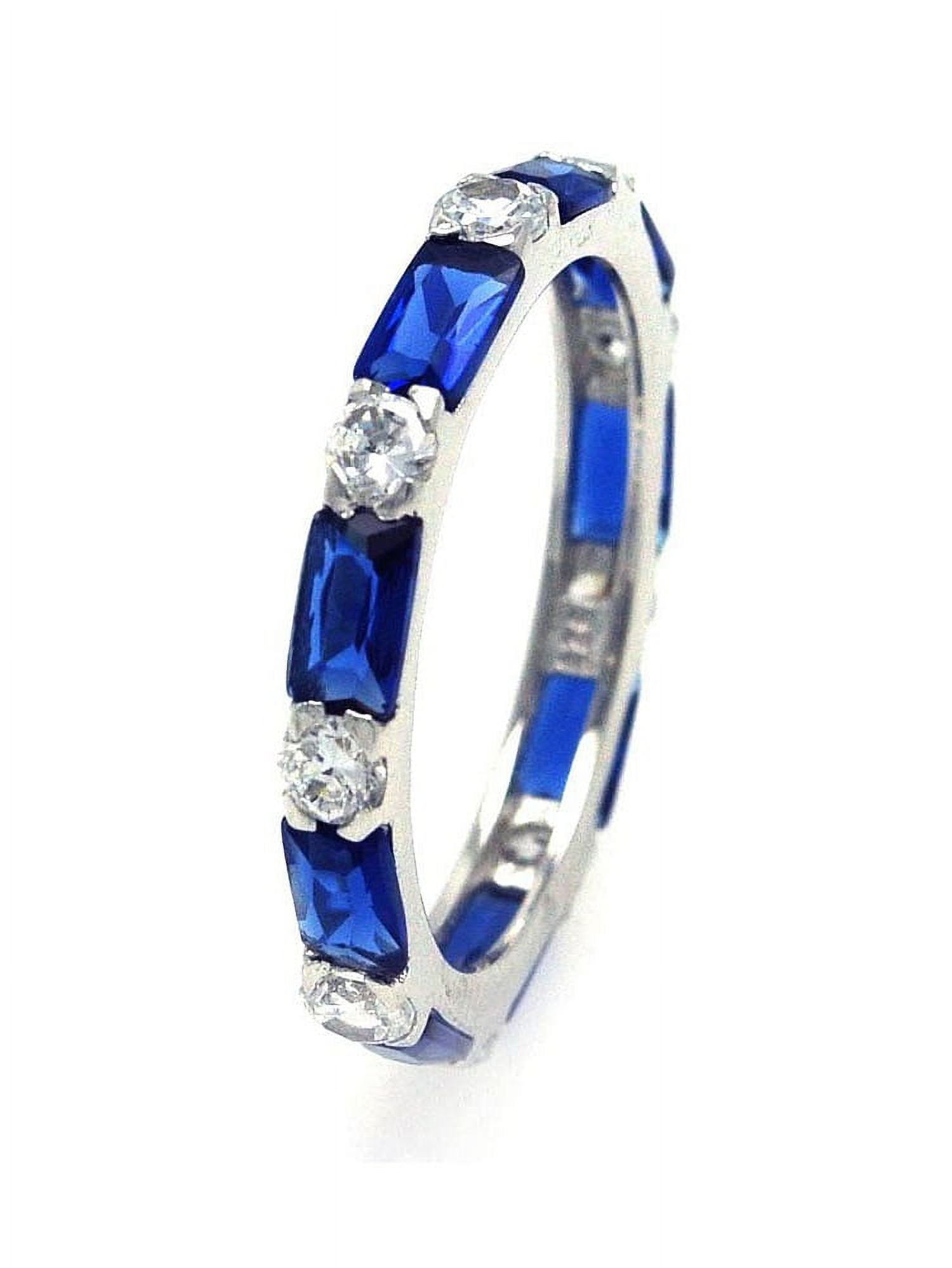 Simulated Sapphire Baguette And Clear Round Cubic Zirconia