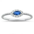 thumbnail image 1 of Simulated Sapphire Center Cubic Zirconia Rope Band Ring Sterling Silver Size 8, 1 of 3