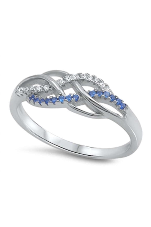 Simulated Sapphire Clear CZ Infinity Ring Sterling Silver Size 10