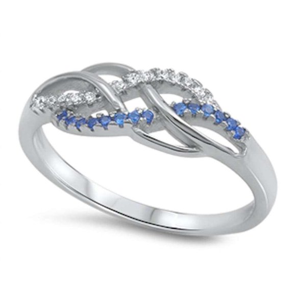 Simulated Sapphire Clear CZ Infinity Ring Sterling Silver Size 6