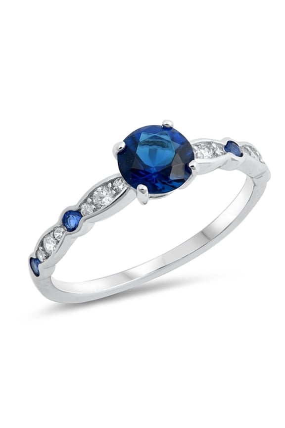 Simulated Sapphire Cubic Zirconia Center Designer Ring Sterling Silver Size 4