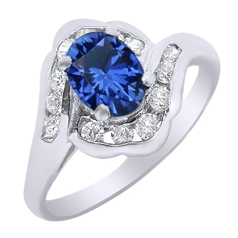 AFFY Simulated Sapphire Cubic Zirconia Engagement Ring in 14k