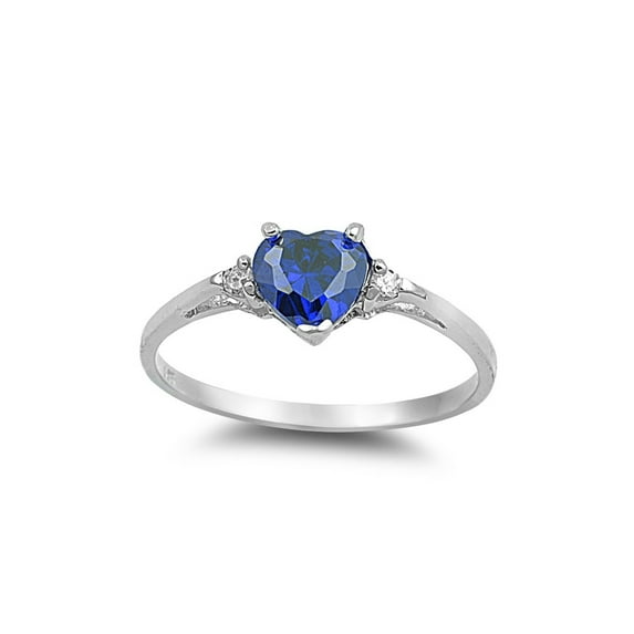 Simulated Sapphire Cubic Zirconia Heart Promise Ring 925 Sterling Silver Size 8