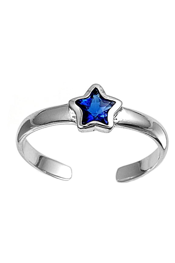Simulated Sapphire Cubic Zirconia Star Knuckle/Toe Ring Sterling Silver