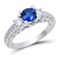 thumbnail image 1 of Simulated Sapphire Cubic Zirconia Three Stone Engagement Ring Sterling Silver Size 11, 1 of 3
