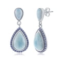 thumbnail image 1 of Simulated Sapphire Earrings Sterling Silver Caribbean Natural Larimar Double Pear-Shaped Jewelry for Women or Teens, 1 of 6