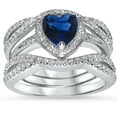 thumbnail image 1 of Simulated Sapphire Heart Cut Silver CZ Wedding Guard Wrap Engagement Ring Set Size 8, 1 of 7