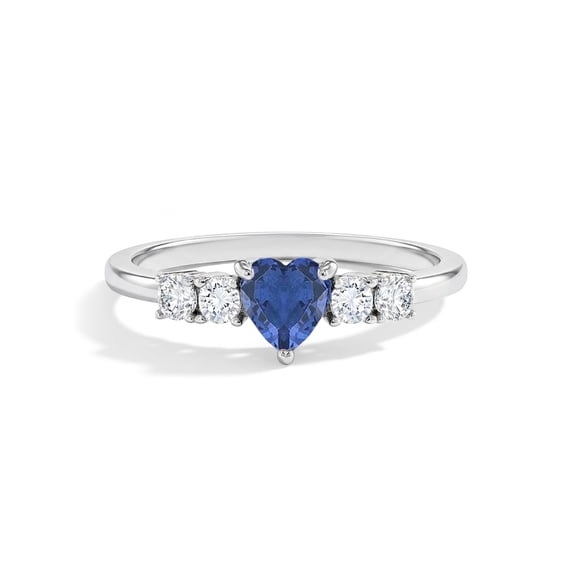 Simulated Sapphire Heart Solitaire Size 4 Kids Ring - Sterling Silver