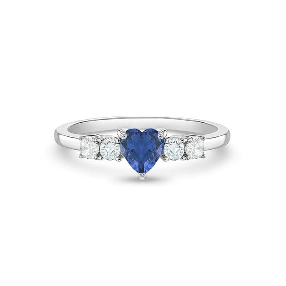 Simulated Sapphire Heart Solitaire Size 4 Kids Ring - Sterling Silver