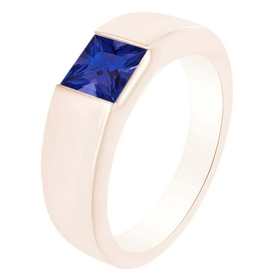AFFY Simulated Sapphire Princess Cut Solitaire Band Ring 0.15 Cttw 14k Rose Gold Over Sterling Silver-8.5