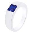 thumbnail image 1 of AFFY Simulated Sapphire Princess Cut Solitaire Band Ring 0.15 Cttw 14k White Gold Over Sterling Silver-12, 1 of 1