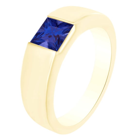 AFFY Simulated Sapphire Princess Cut Solitaire Band Ring 0.15 Cttw 14k Yellow Gold Over Sterling Silver-10.5