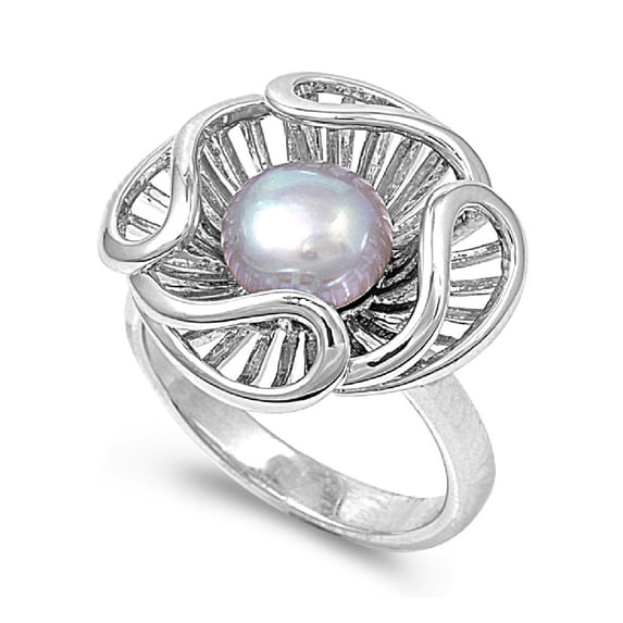 Simulated Shell Simulated Pearl Stone Ring Sterling Silver