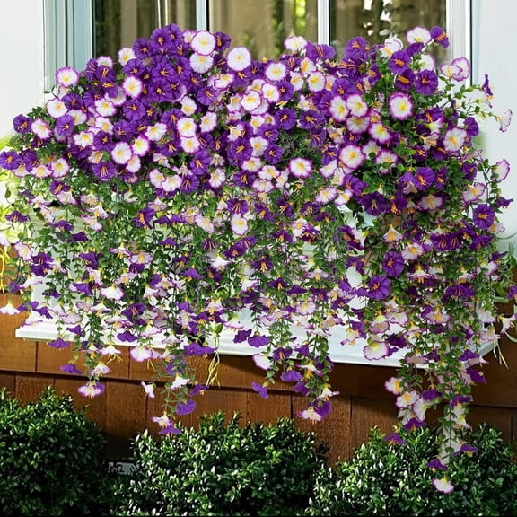 Simulated Silk Flower Wall Hanging, Artificial Violet Rattan Border Hanging Basket Ornament, Multipurpose Ceiling and Wall Decoration for Living Room, Balcony and Garden
