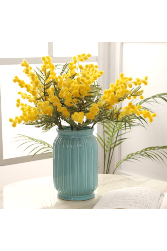Simulated Silk Tree Short Branch, Artificial Mimosa Fake Flower, Wedding Home Living Room Decoration, Plastic Green Plants, 14.9 x 7.8 inches