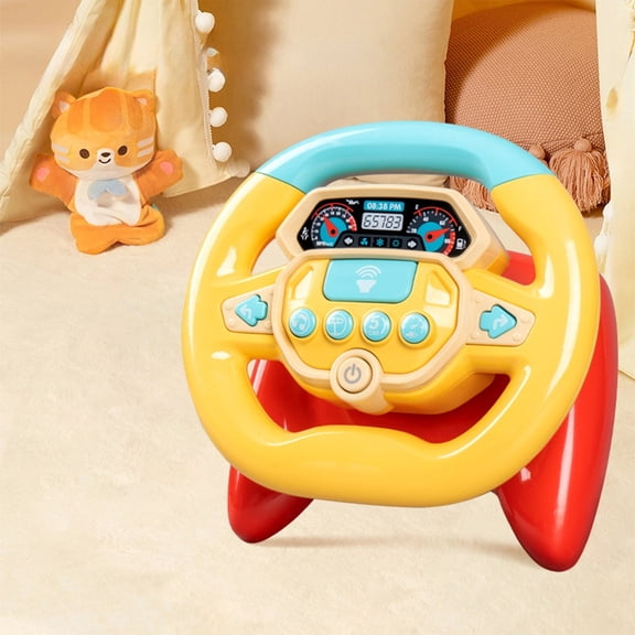 Simulated Steering Wheel Toy for Kids Car Backseat Driving Toy with Music Lights Interactive Educational Toy for Boys Girls Holiday Birthday Gifts,Yellow