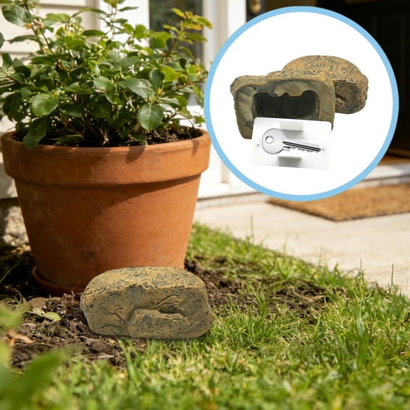 Simulated Stones Key Storage Box Hidden Outdoor Discreet Compartment Secret Key Holder Garden Yard Landscape Decorative Safe Waterproof Plastic Resin Camouflage Home Security Organizer