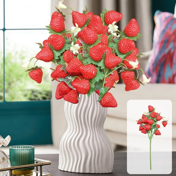 Simulated Strawberry Bouquet Faux Fruit Picks Artificial Strawberries Decorative Floral Arrangement for Home Kitchen Table Wedding Party