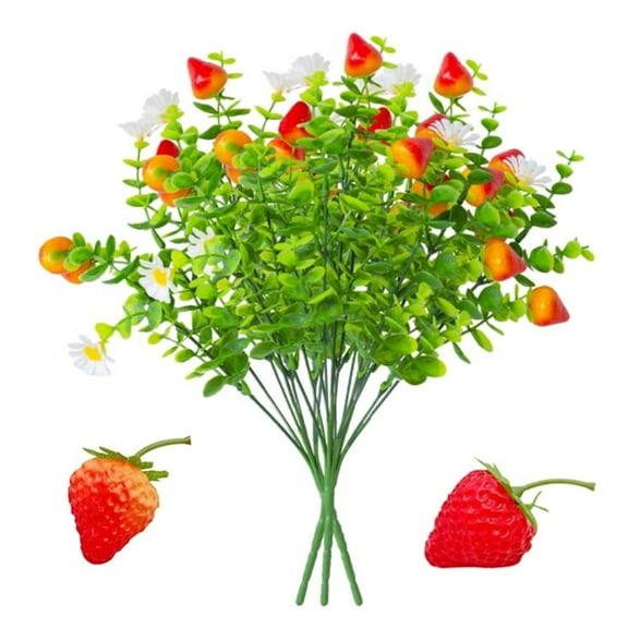 Simulated Strawberry Green Plant Set,3 Pcs Realistic Strawberry Bouquet,30 Pcs Decorative Artificial Strawberries,Fake Strawberr Chrysanthemum Bouquet,Lifelike Fruit Strawberries Branches