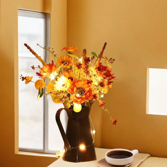 Simulated Sunflower Bouquet Iron Bucket Ornament Halloween Thanksgiving Handmade Plastic Multicolor 15.75x11.82 Inches