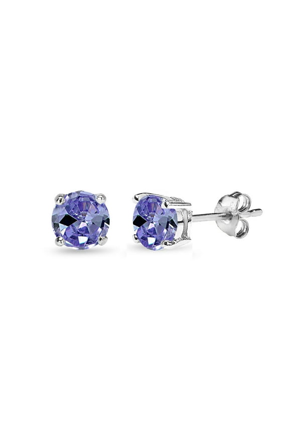 Simulated Tanzanite 5mm Round-Cut Solitaire Sterling Silver Stud Earrings